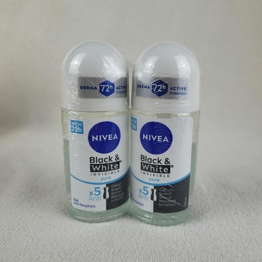 Nivea Black & White Invisible Roll-on Radiant & Smooth 72 H Lot‎ Of 2